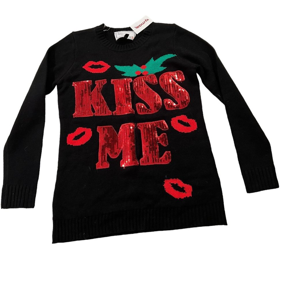 Ugly Sweater Size M Black Rhinestone Lips